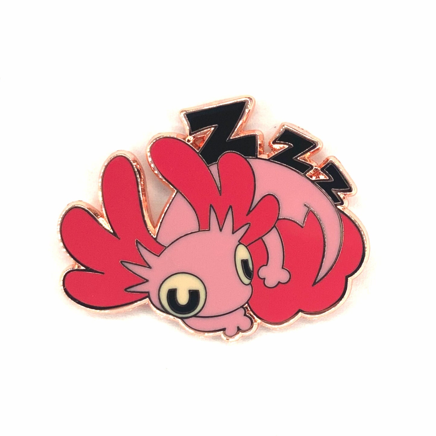 Sleepy Axolotl Enamel Pin 1.5 inch | kawaii, cute, lapel pin, rosegold hard enamel pin